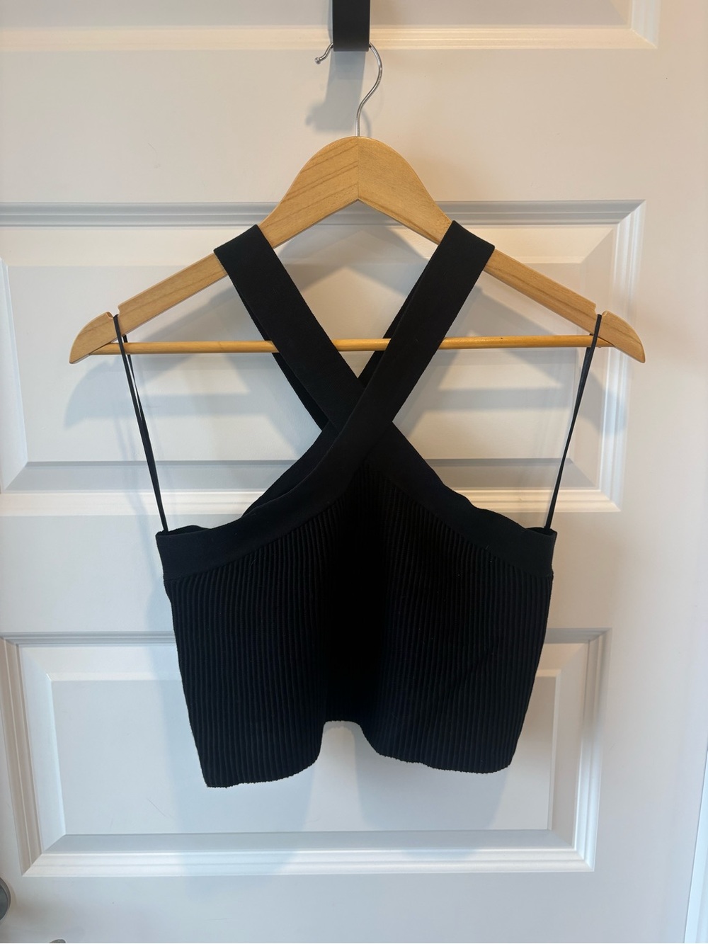 Love Tree Black Ribbed Cross-Back Crop Top